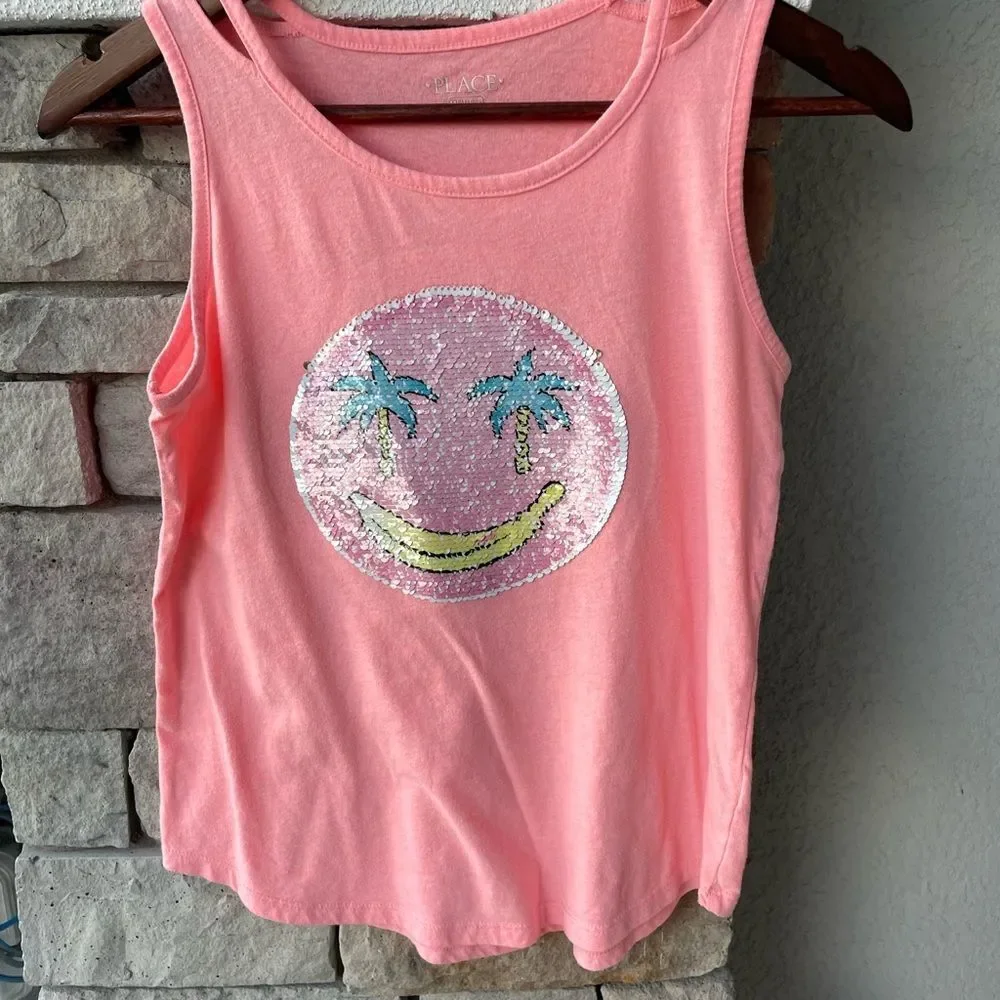 Justice Sequins Happy Face Tank Top